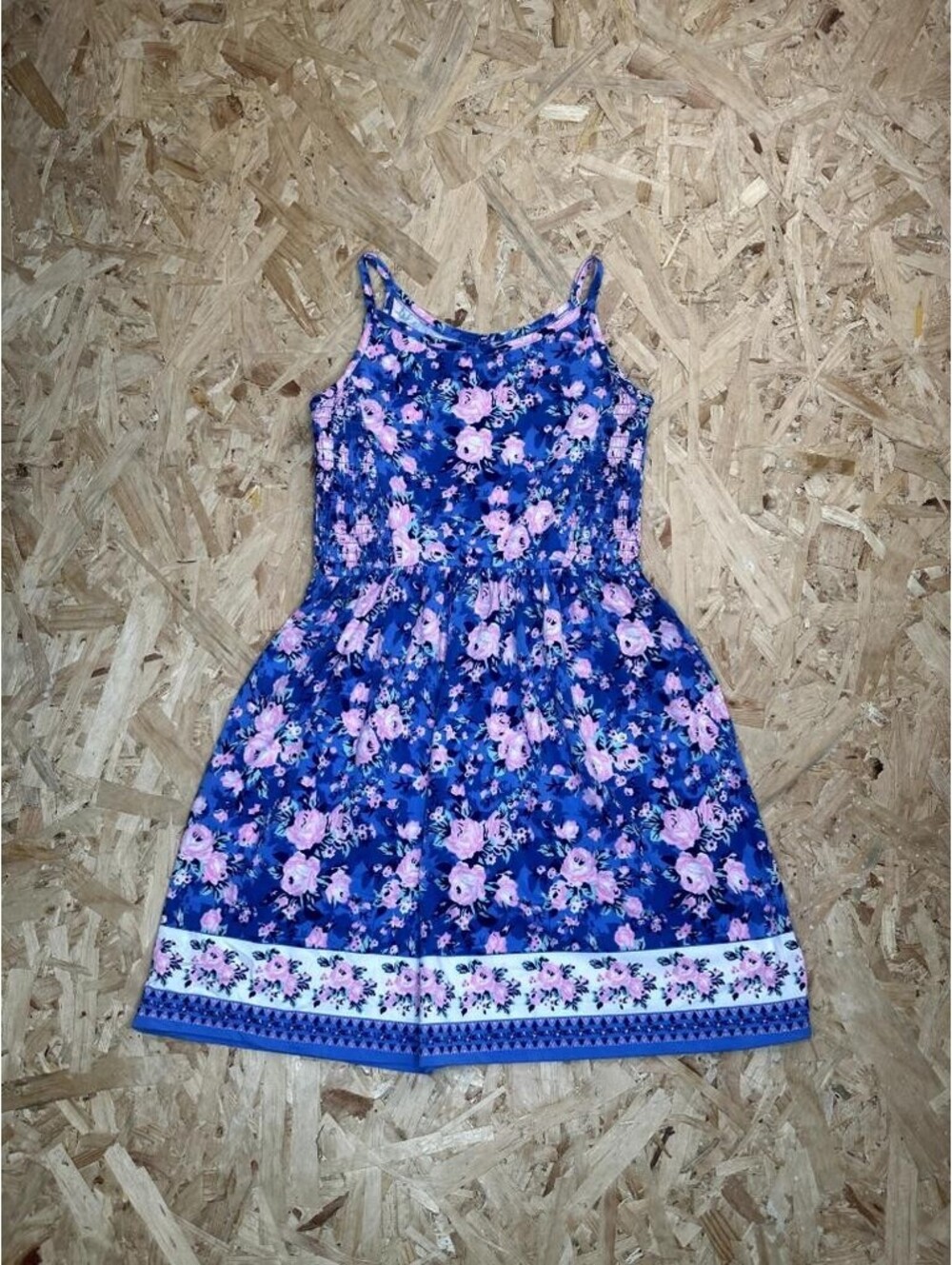BCBGIRLS Dress Girls Size M 10-12 Blue Pink Floral Smocked Bodice Sundress